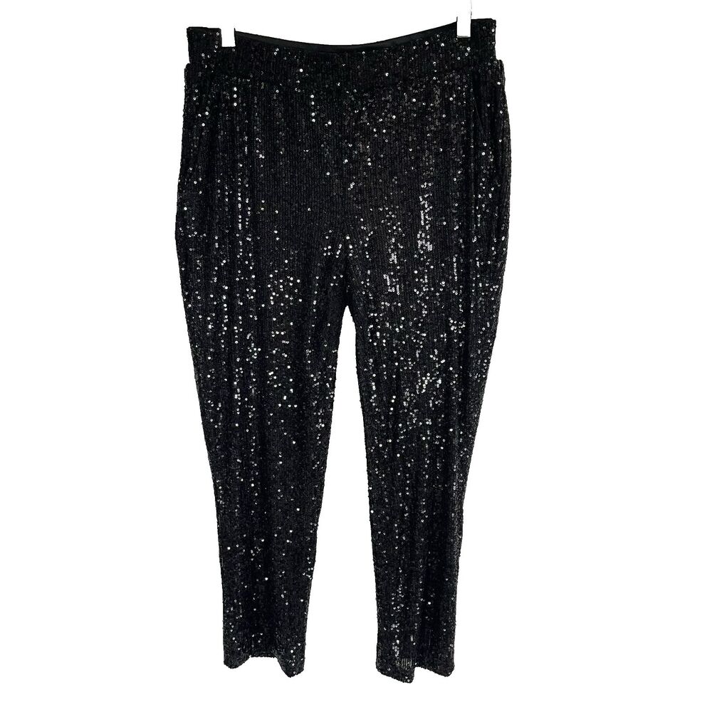 Cable & Gauge Sequin Cocktail‎ Party Pull-On Tapered Pants Black M Glam Club